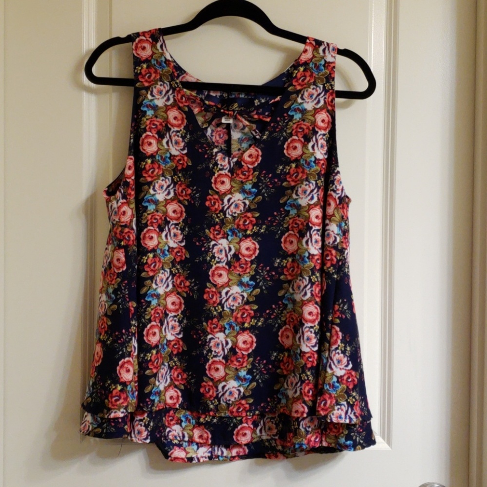 Navy Blue Rain Floral Top